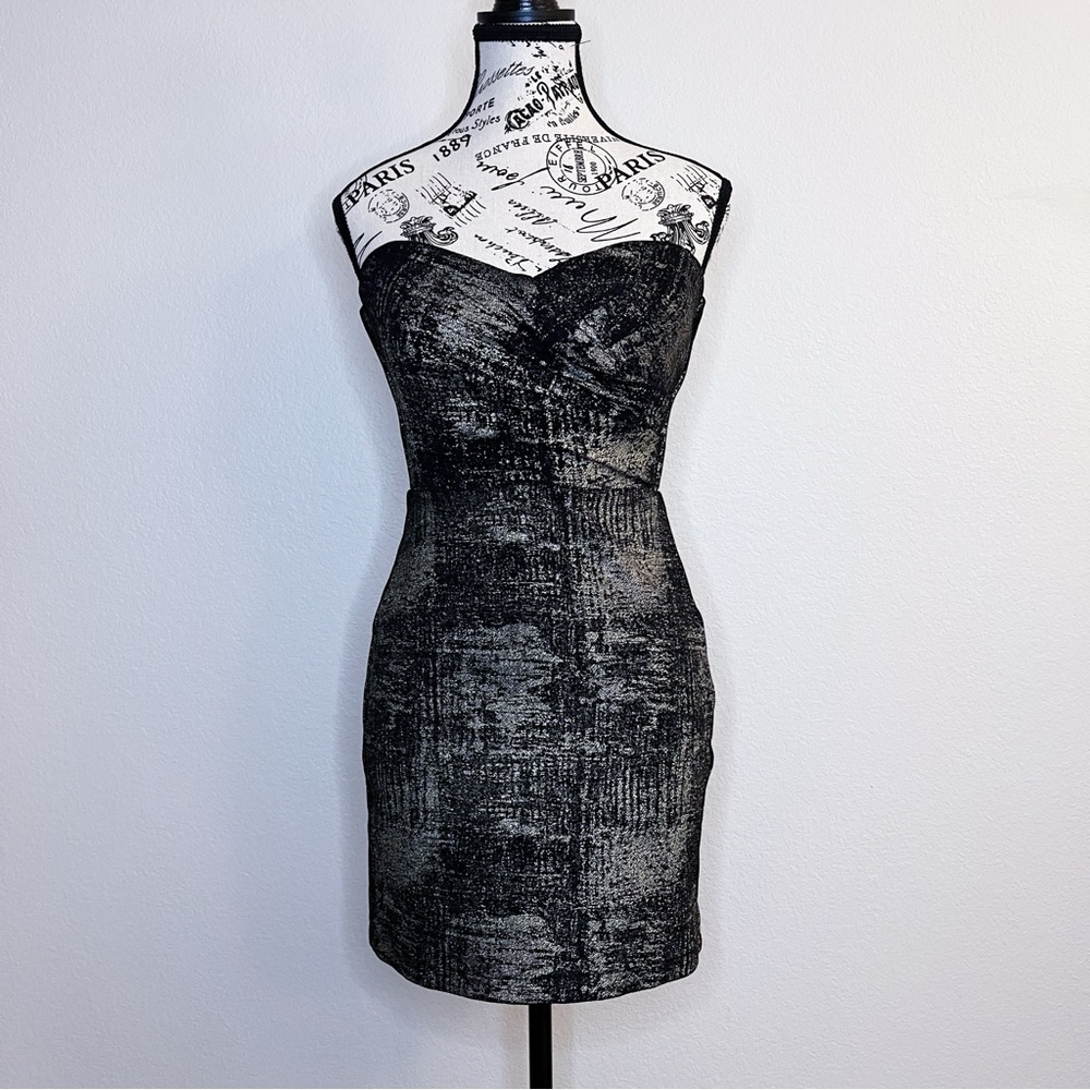 TEEZE ME DRESS WOMENS 3 STRAPLESS METALLIC BODYCON PARTY GLAM